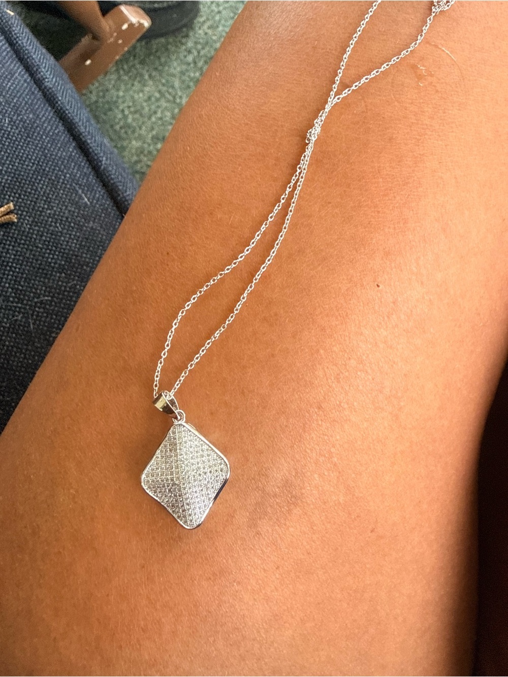 Silver Pavé Diamond-Shaped Pendant Necklace - Women's Jewelry